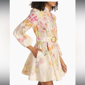 Zimmermann Natura Floral Buttoned Mini Dress in KALEIDOSCOPE GARDEN